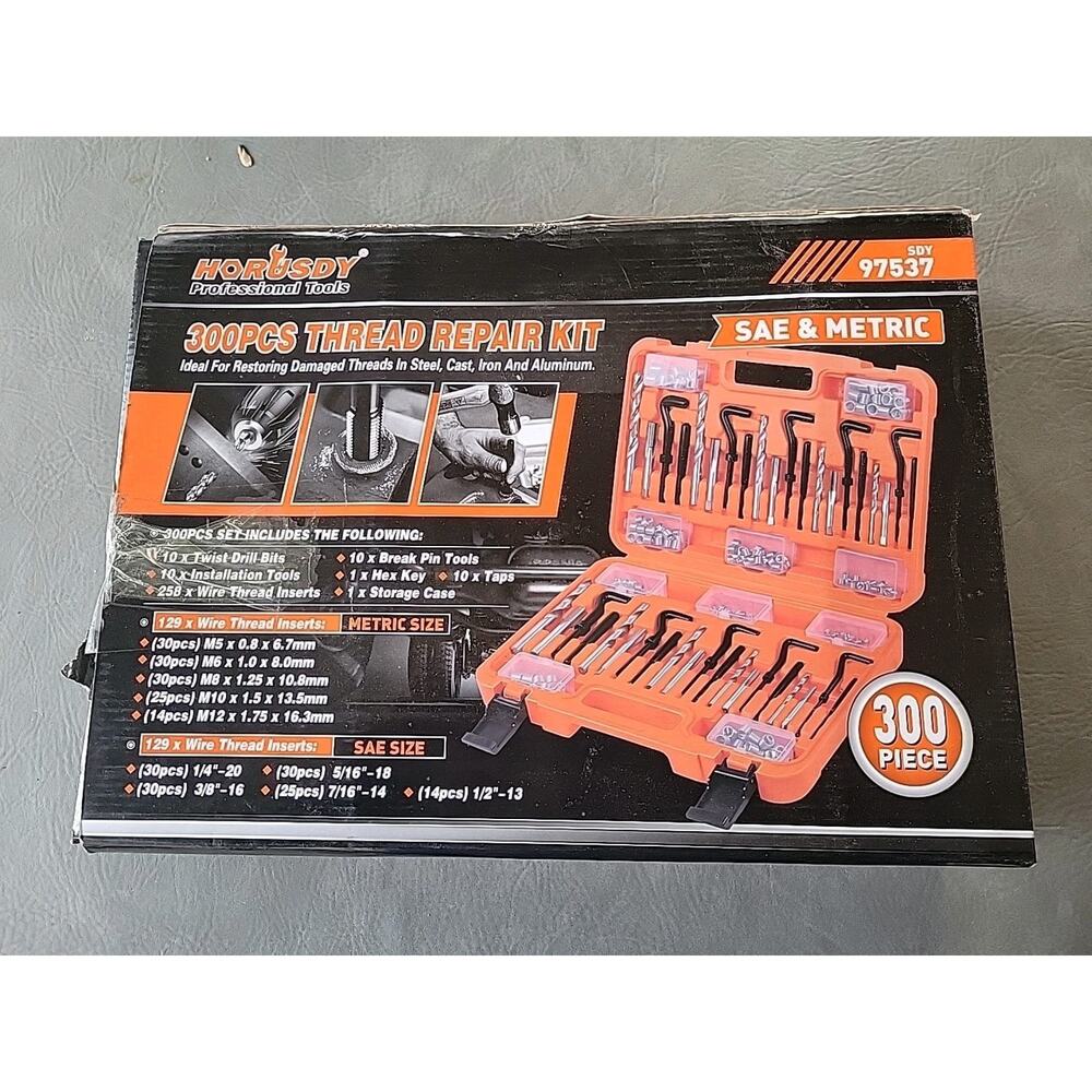 13128 HORUSDY 300 piece Helicoil Thread Repair Kit Metric & Sae Hss Drill 97537